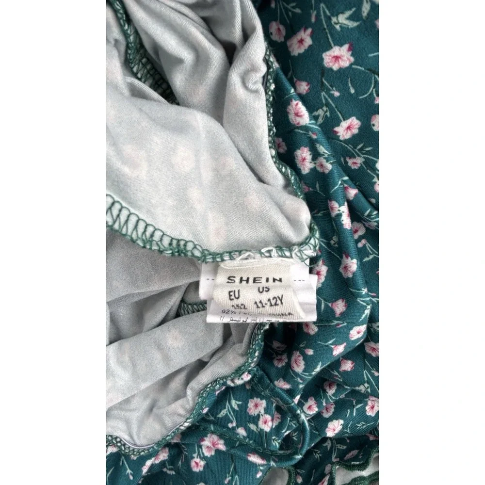 SHEIN Girls Floral Jumpsuit Bell‎ Bottom Teal Turquoise Pink Stretchy Teen 11-12